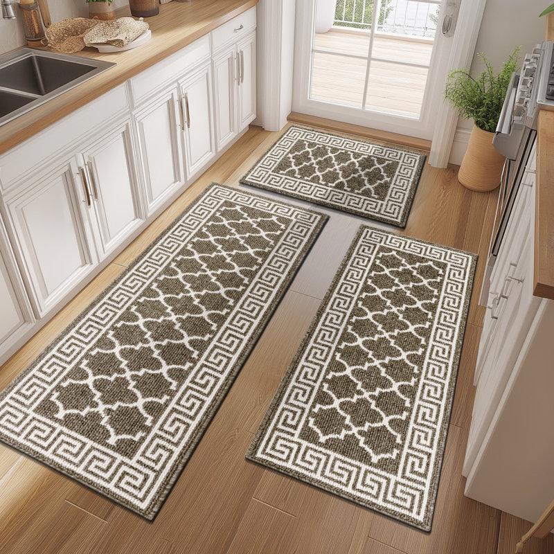 Dirt-resistant Kitchen Mat Door Mat Runner (Set of 3), Beige