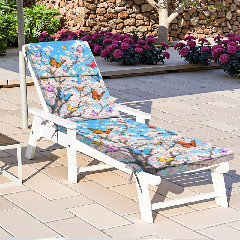  Coussin de patio pour l'extérieur 3 po Cherry Blossom Tree Vibrant Butterflies Bright Sky