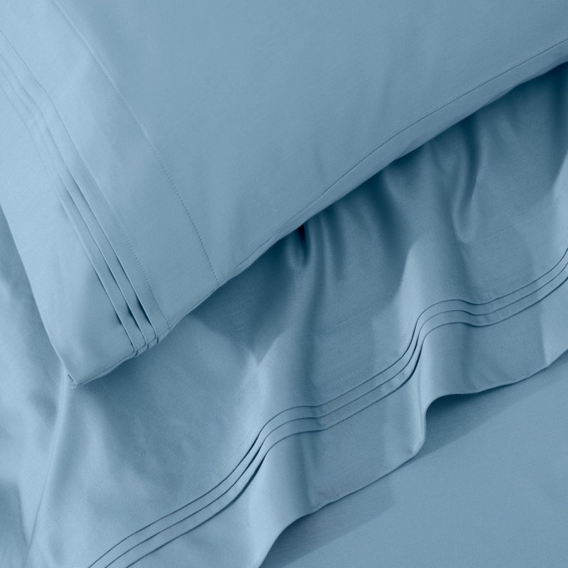 Aldin 650 Thread Count Certified Certified Egyptian Cotton Solid Color Pillowcase Set, Medium Blue, Standard