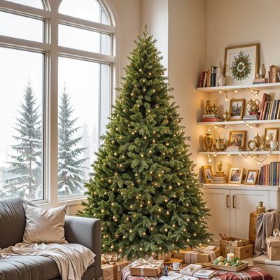 6' Pre-Lit Spruce Artificial Christmas Tree, Holiday Tree, Green Christmas Tree With Pre Strung Warm LED light and 8 Lighting Modes