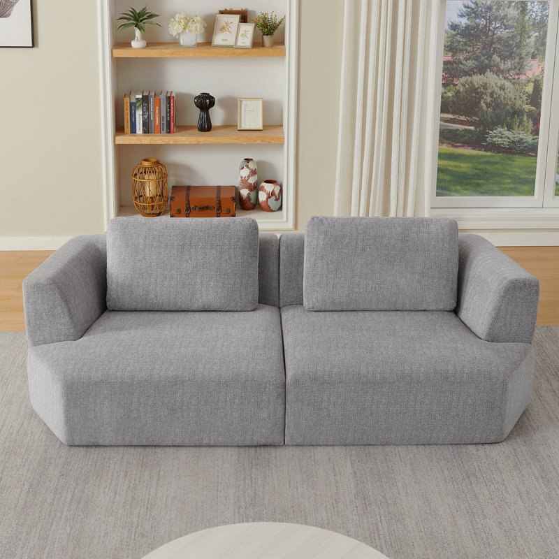 Canapé modulaire de 98 po en chenille modulaire avec housses de dossier amovibles, canapé-lit Comfy Cloud sans os avec 2 coussins, futon surdimensionné moderne en mousse pour le salon