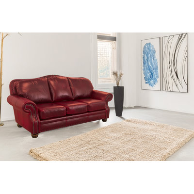 Somto 95" Genuine Leather Rolled Arm Sofa