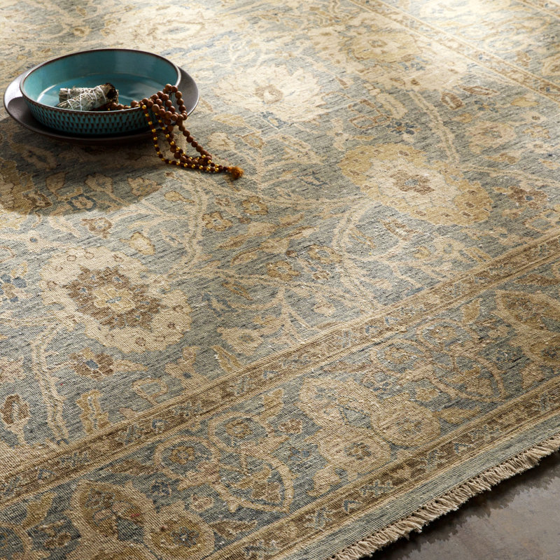 Wool Floral Area Rug, Rectangle 9' x 12'