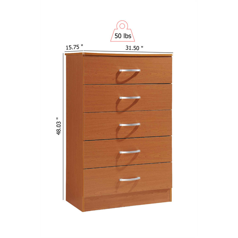 Commode 5 tiroirs l 32 po, Cerise