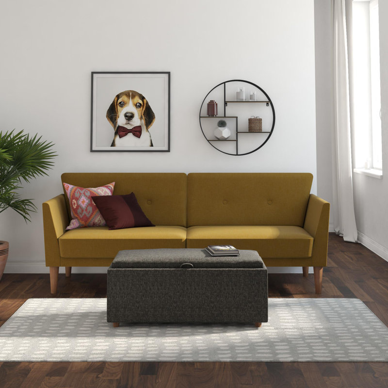 Mirrabooka Twin 204.5cm Upholstered Convertible Sofa, Mustard Yellow