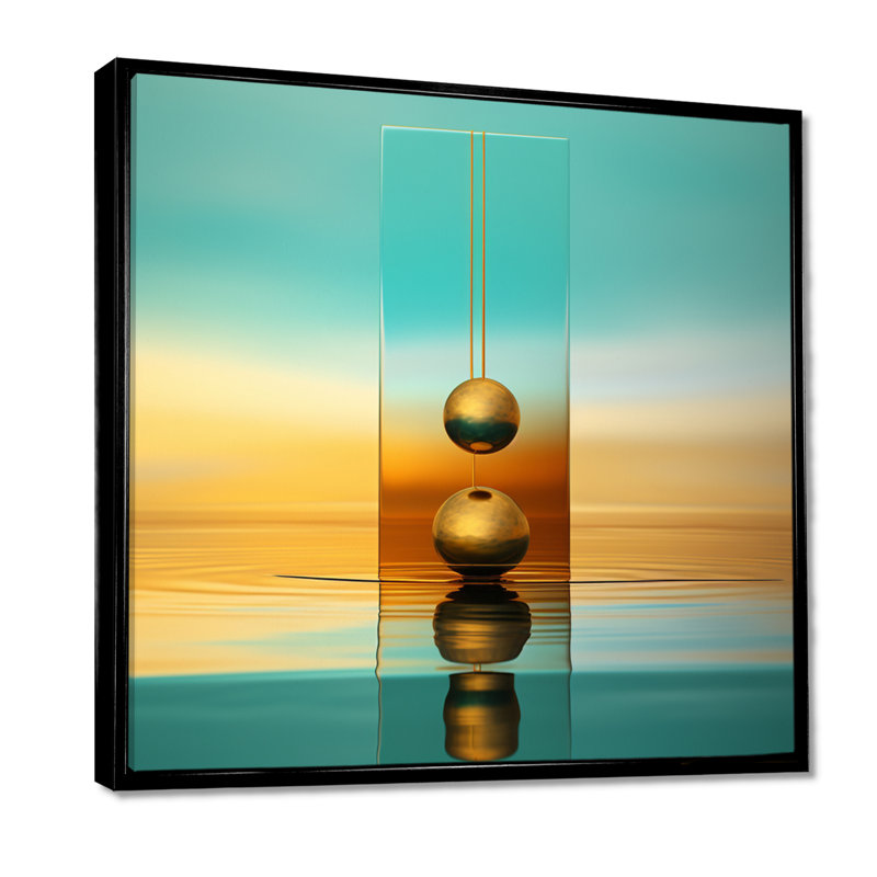 Harmonie dans un minimalisme doré - paysage abstrait, art mural, H 16 po x l 16 po x P 1 po, Cadre flottant noir
