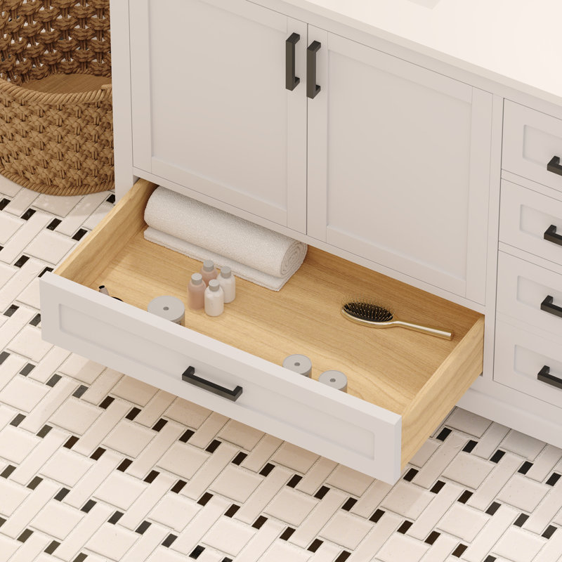 Meuble-lavabo double 72 po Maya avec comptoir en quartz blanc, Noir mat, Blanc