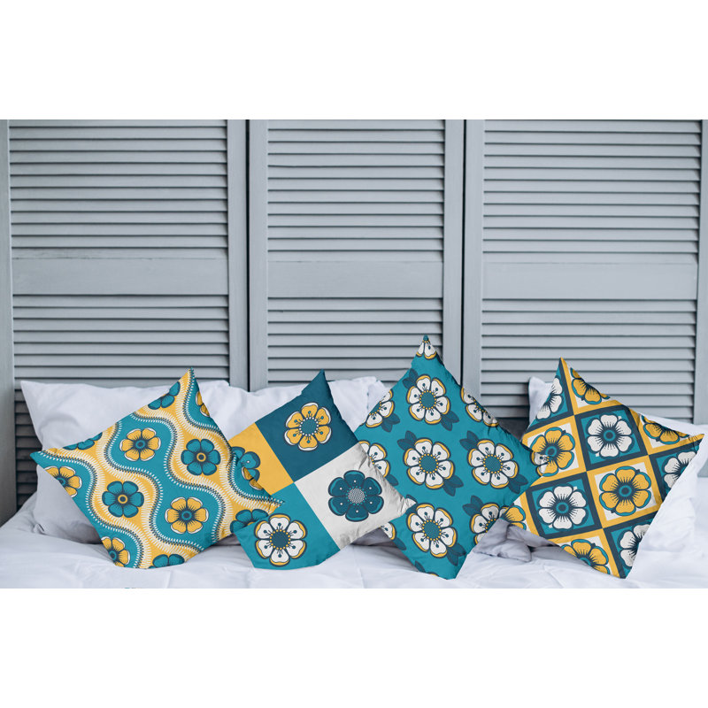 Housse de coussin Abstract, Bleu pétrole et orange pâle, 12 po x 12 po