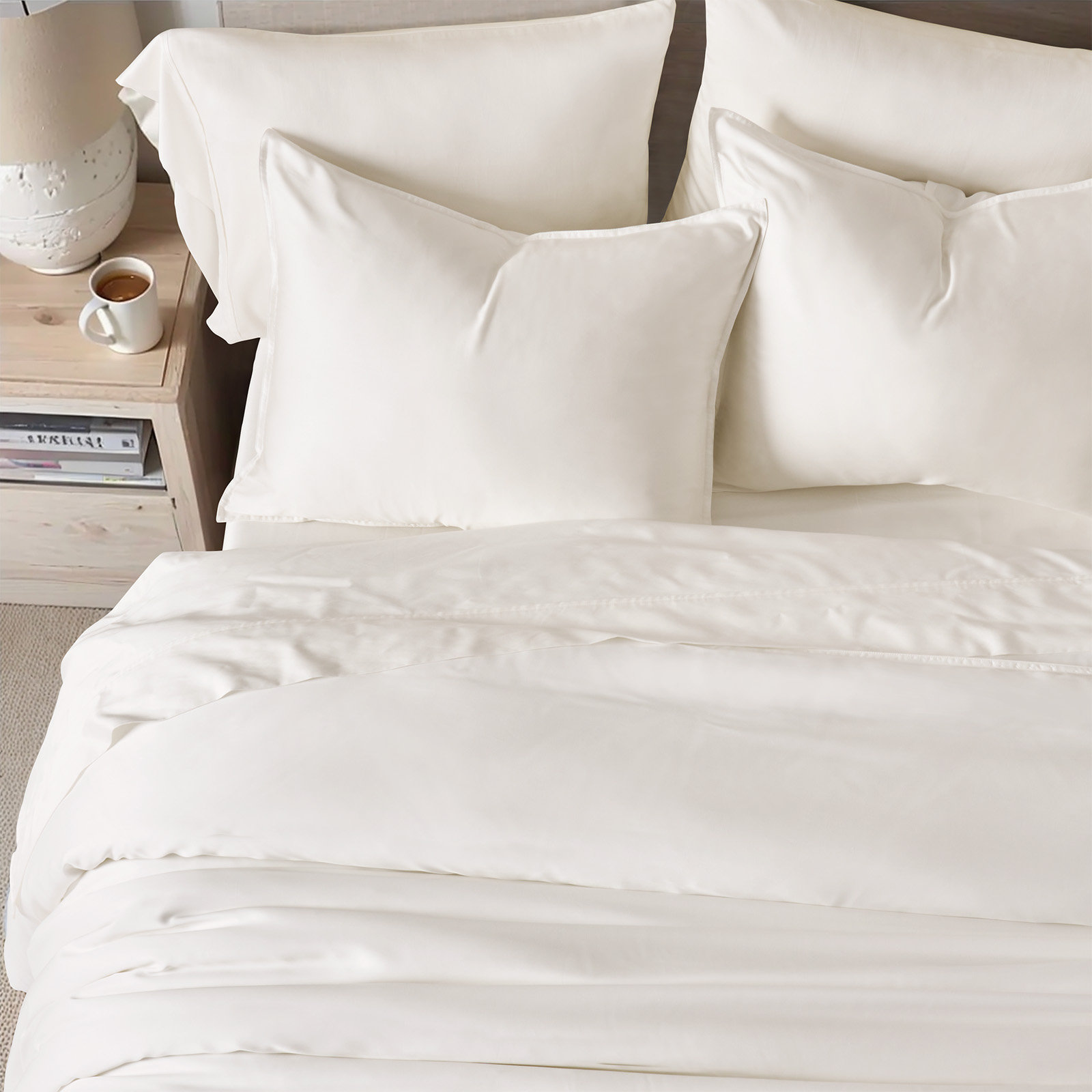 Tencel Lyocell Cooling Duvet Cover Set, Snow White, Queen Duvet Cover + 2 Queen Shams