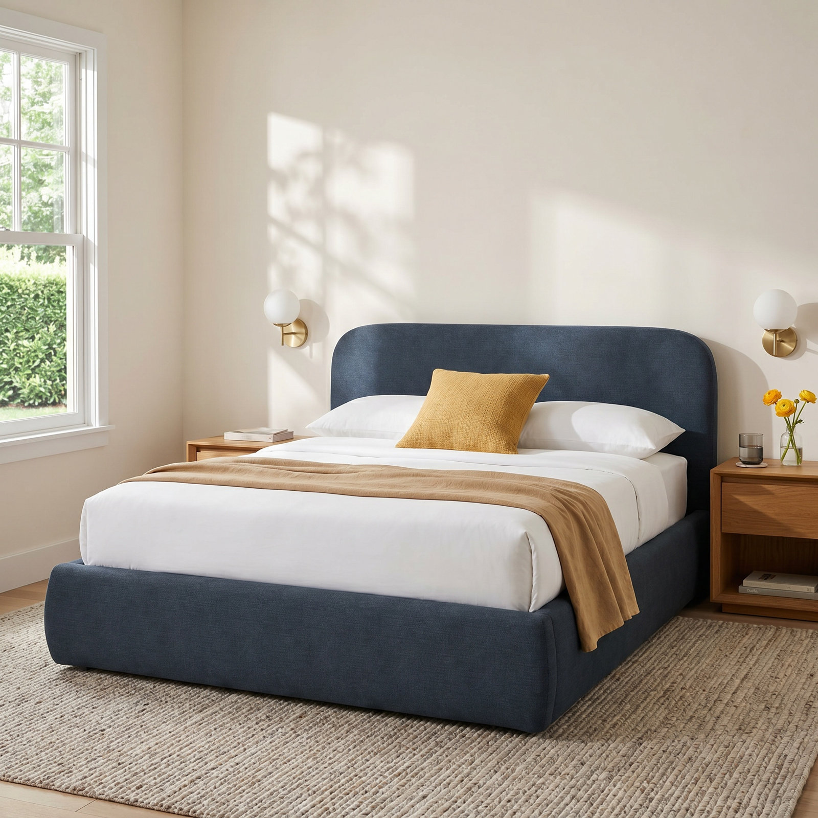 Cleophus Low Platform Bed, Queen, Navy