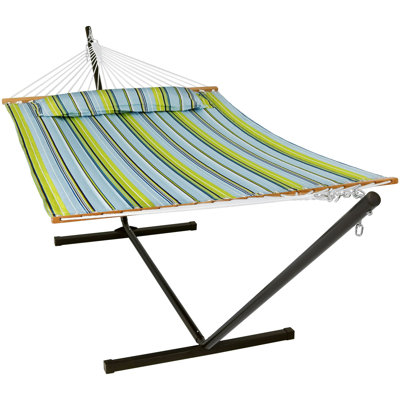Hamac de bar en polyester matelassé pour 2 personnes avec support Mullin - bleu / vert