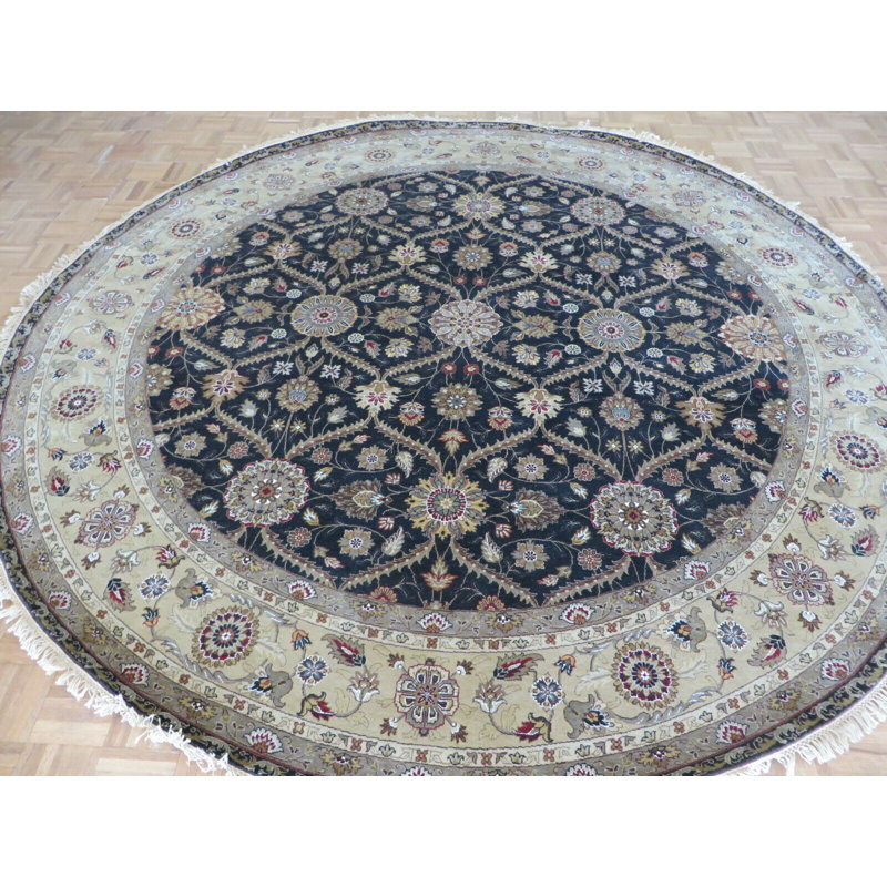 Tapis à main noué la gris/noir 9 pi 3 po one-of-kind