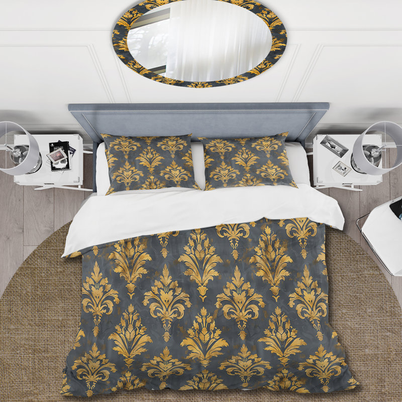 Ensemble de housse de couette Traditional Royal Gold, Housse de couette pour grand lit + 2 taies décora