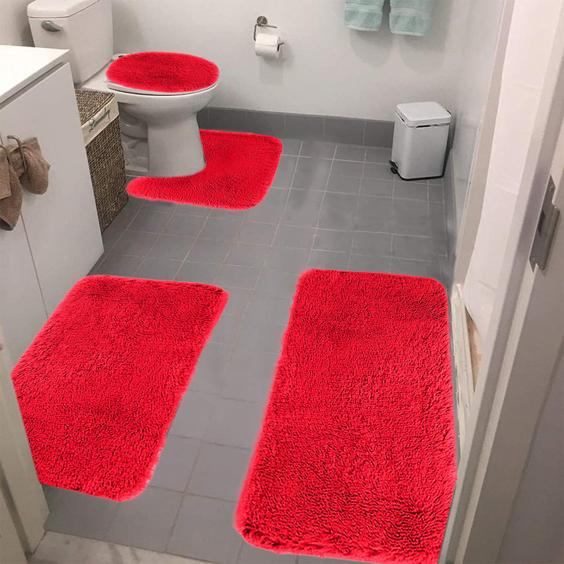 Ensemble de 4 tapis de bain, unis, doux, absorbants, antidérapants et épais, lavables à la machine et à séchage rapide.