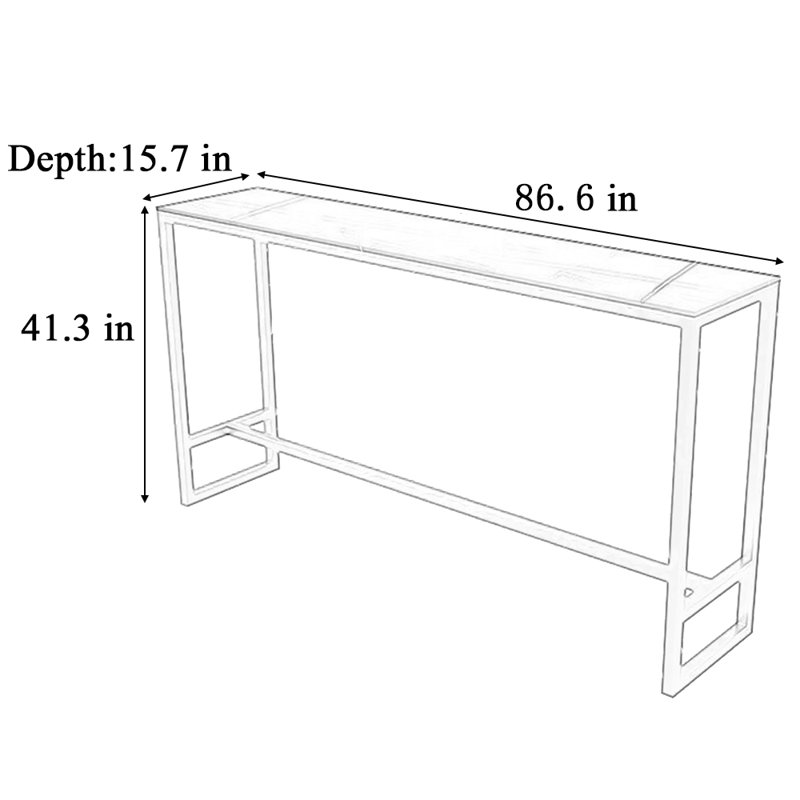 Nouveau modèle de table de bar simple pour un usage domestique, H 41,3 po x L 15,7 po x l 86,6 po, Blanc, Doré