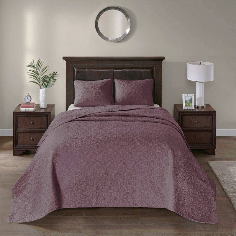 Ensemble de couvre-lit réversible mauve grand, Couvre-lit de grande taille et 2 taies décorative, Mauve