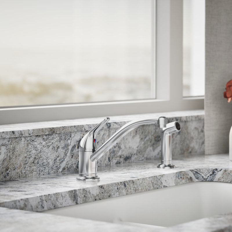 Single Handle Kitchen Faucet with Side Spray, Polished Chrome