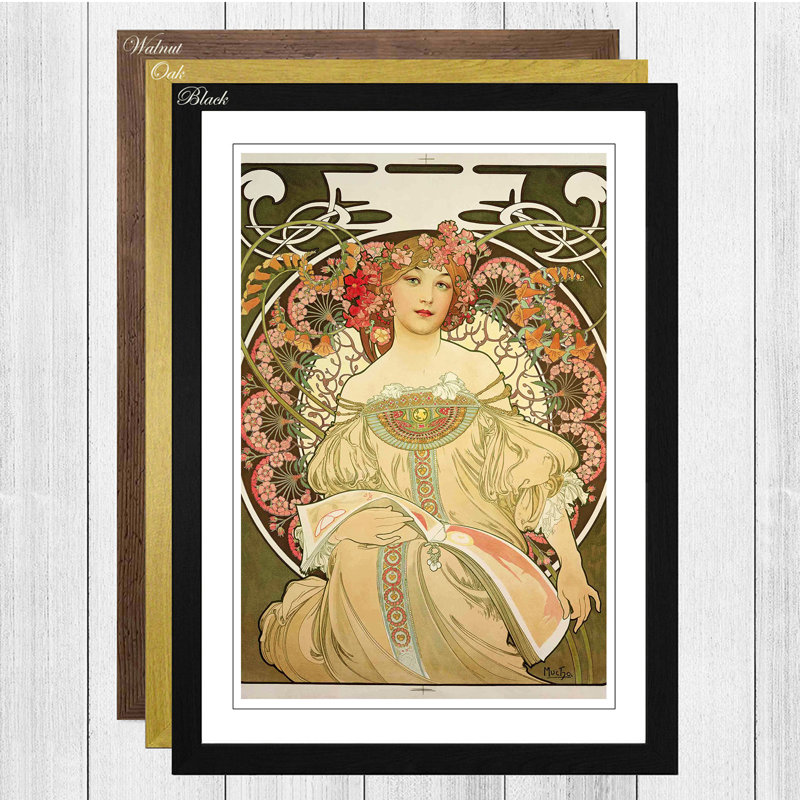 Champagne by Alphonse Mucha - Framed Print, Oak