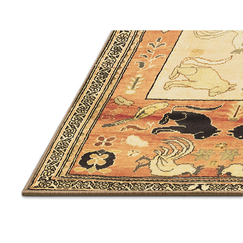 Tapis en laine / polyester tissé à la machine Aundrey en brun / noir / beige, Rectangle 6 pi x 9 pi