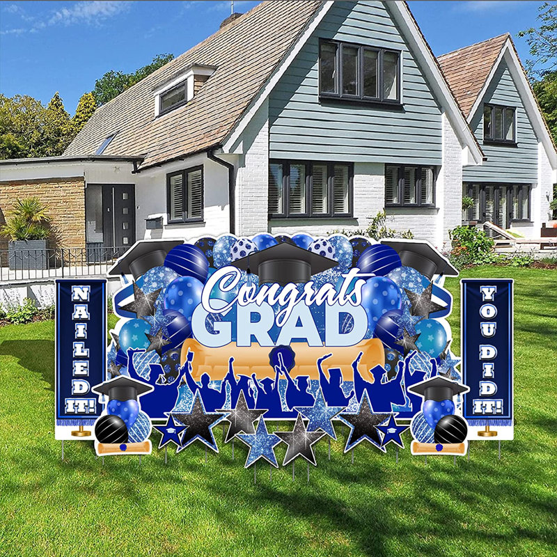 Jumbo Graduation Yard Sign Set, 6x3 Feet Includes Stakes, Blue