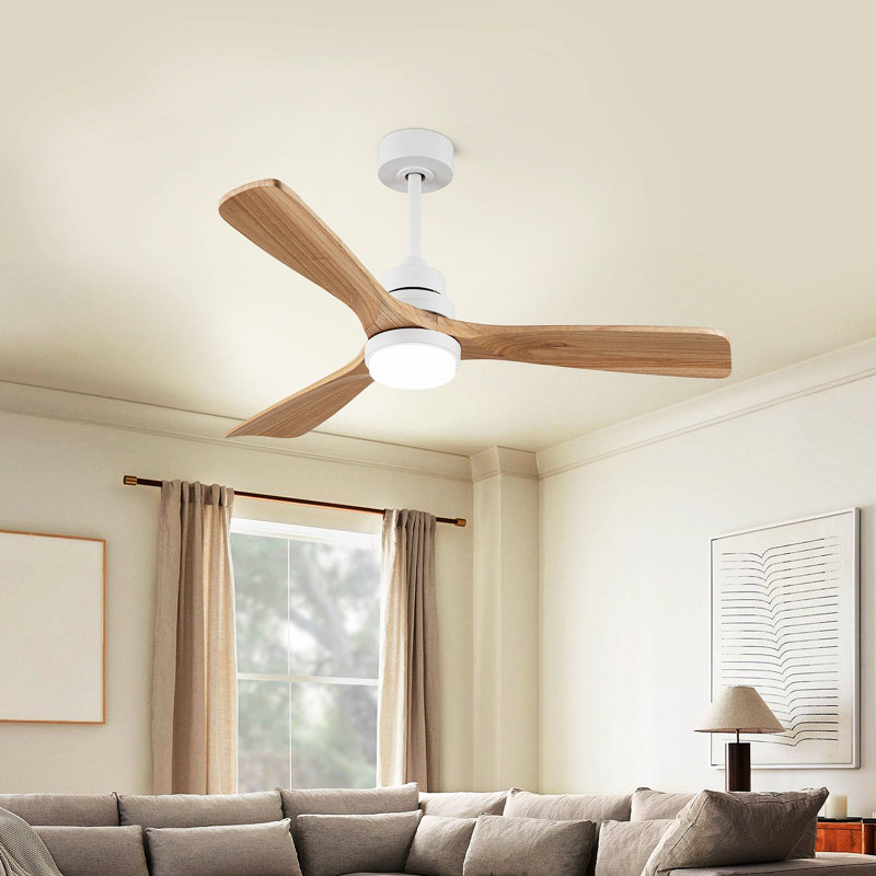 Ventilateur de plafond moderne à 3 pales de 52 pouces en bois massif avec lumières et télécommande, moteur réversible à courant continu, silencieux, 3CCT, ventilateur de plafond