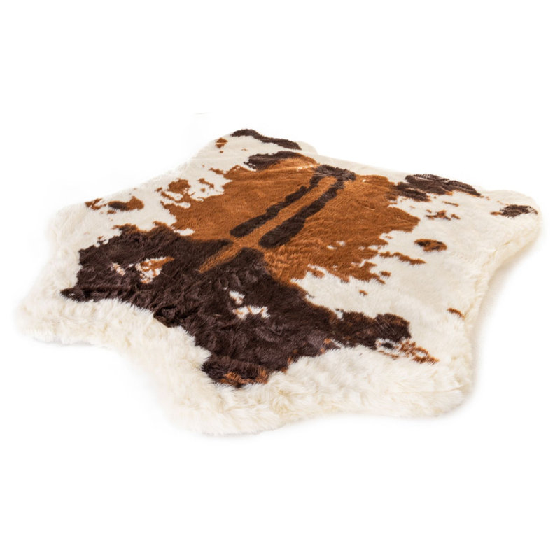 Animal Print Orthopedic Faux Fur Pet Bed, 2" H x 50" W x 55" D, Brown Cowhide