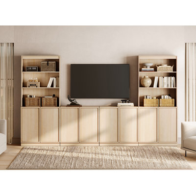 Wall Unit TV Stand with 3 Tiers Bookshelf, Entertainment Center with 4 Storage Cabinets and Adjustable Shelf, Media Console for Living Room