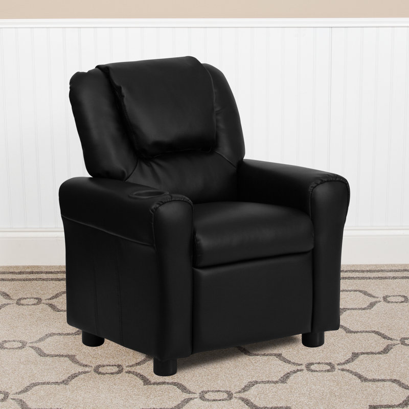 Contemporary Kids Recliner with Cup Holder and Headrest, Black