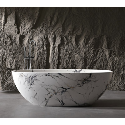 65" Freestanding Bathtub Luxury Marble Deep Soaking Tub Solid Surface Bathtub Stone Tub