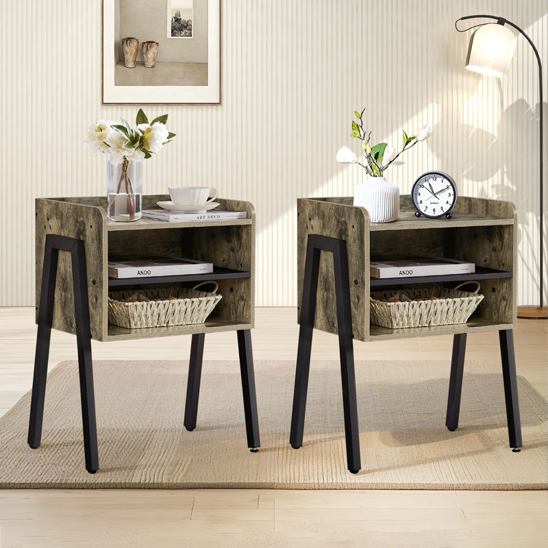 23.6" Tall Stackable Steel Nightstand Set of 2, Set of 2