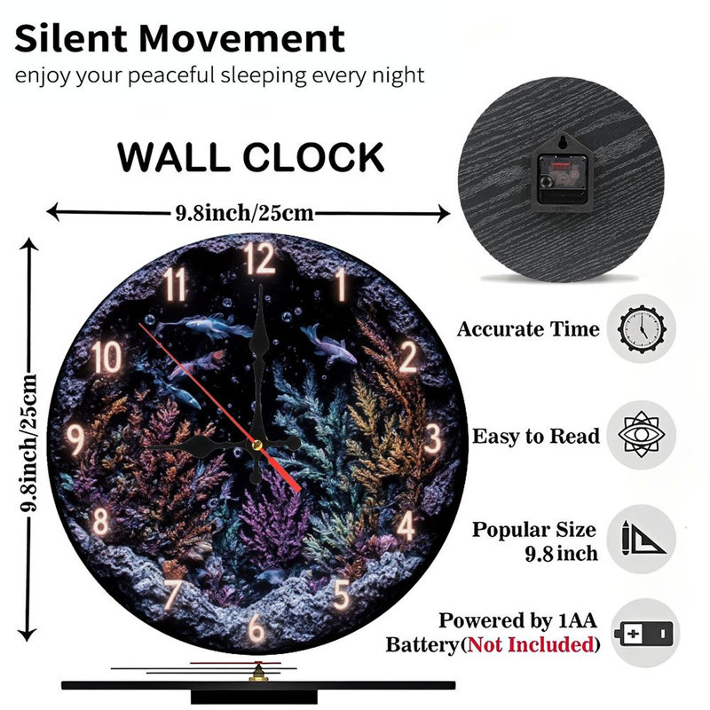 Horloge lumineuse avec poisson et corail