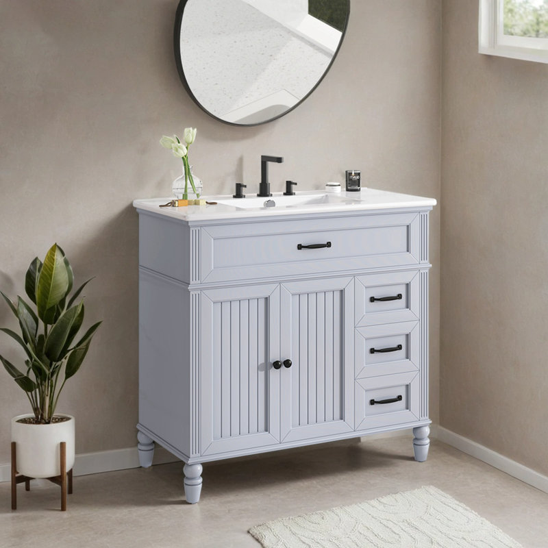 Meuble-lavabo simple blanc 36 po avec plateau en céramique 36 po, Blanc