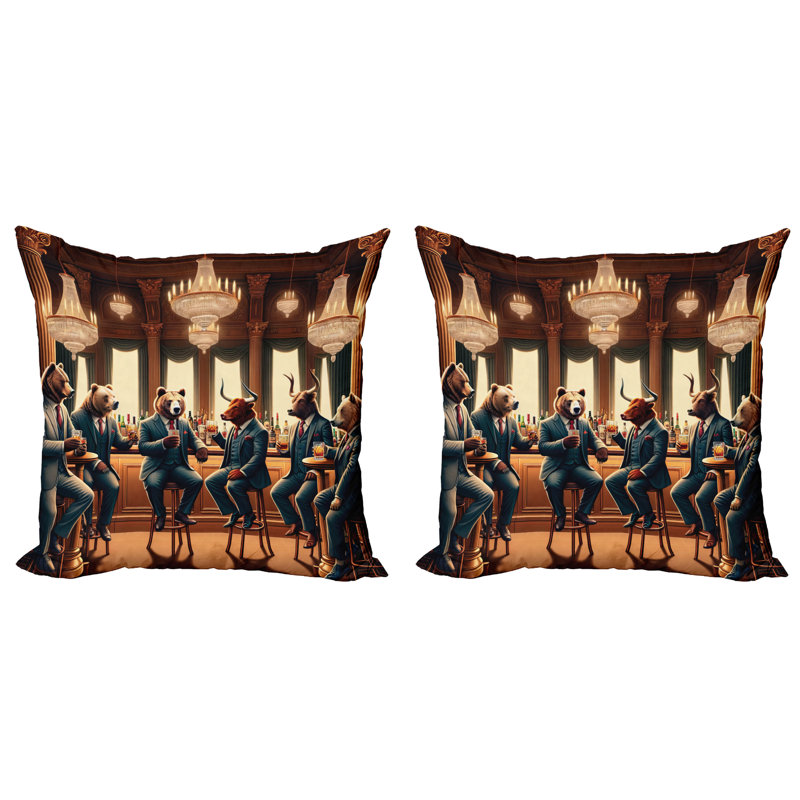 429980_Ambesonne, animaux en costume, housse de coussin 2 paquets Wild Gentlemen, H 18 po x l 18 po