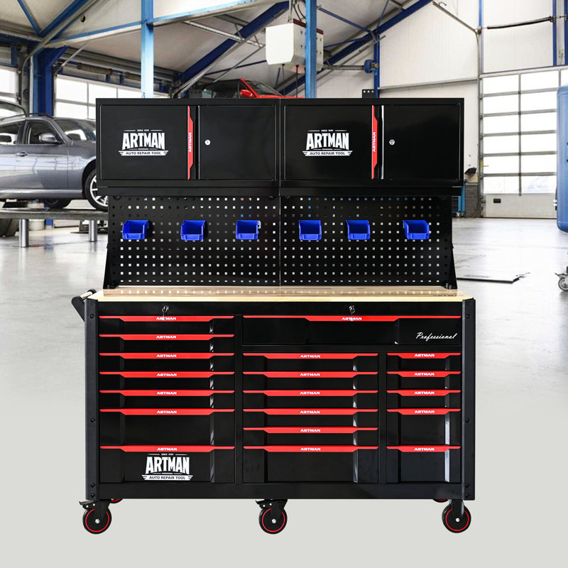 Chariot à outils robuste pour l'automobile avec 7 + 12 tiroirs