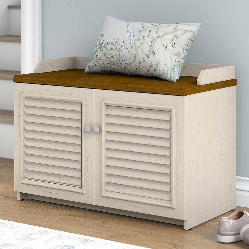 Banc de rangement pour chaussures 8 paires Waelder, Blanc antique