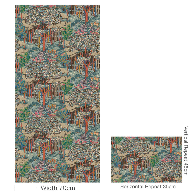 32.82' L x 27.58" W Wallpaper Roll, Red/Teal