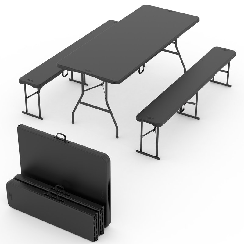 Ensemble de table pliante et de banc 3 pièces en plastique PEHD moulé par soufflage de 6 pi