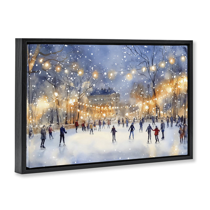 Patin à glace sous les lumières, conception par Creative Studio, Cadre flottant noir de jais, H 17 po x l 25 po