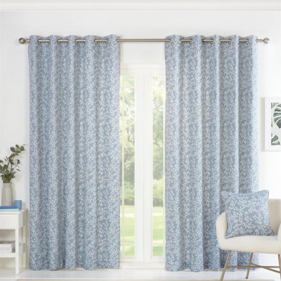 Sade Fully Lined Ready Made Floral Eyelet Curtains