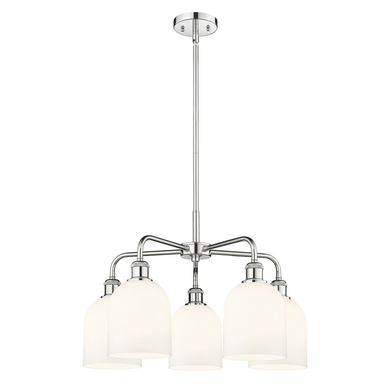 Lustre en forme de cloche à intensité variable en acier à 5 lumières Odaniel, Blanc lustré, Chrome poli
