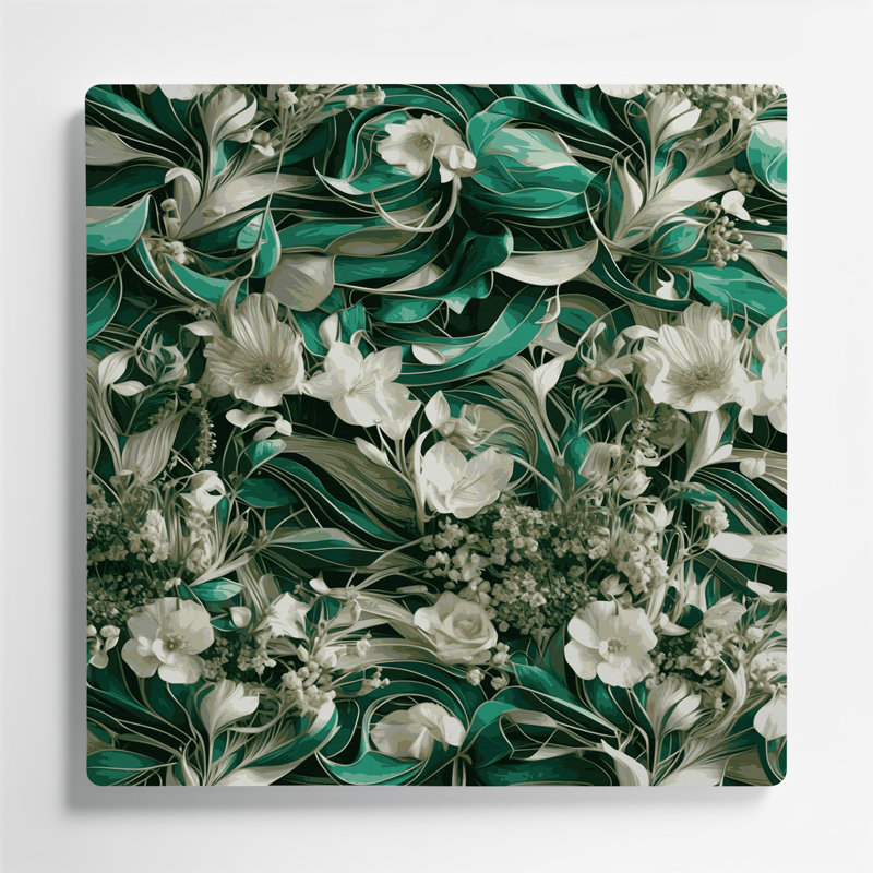 Art mural abstrait en métal vert 32 fleurs, H 32 po x l 32 po