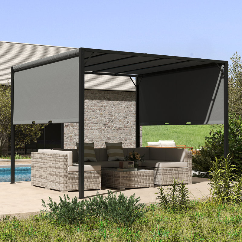 Outsunny 3 X 3 Meters Pergola with Sliding Roof Steel Frame Charcoal Grey