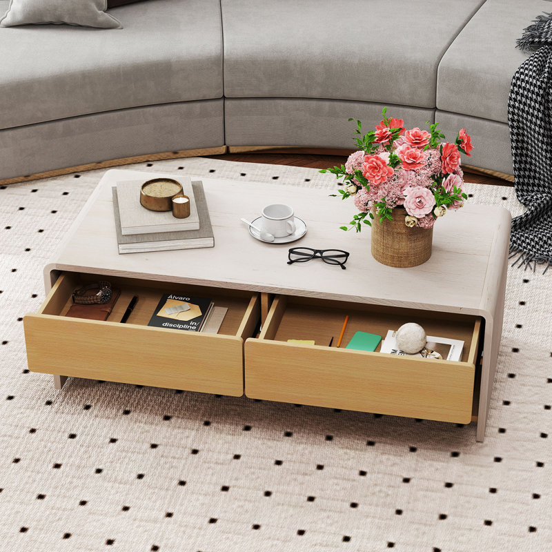Table basse Home avec 2 tiroirs et 2 tablettes rectangulaires