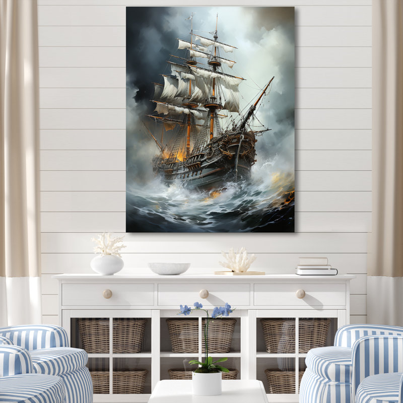 «Stormy Seas Corsairs Pirate Ghost Ship» sur toile, H 44 po x l 34 po x P 1,5 po, Toile tendue