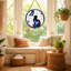 Chat et papillon vitrail, fenêtre colorée suspendue Suncatcher