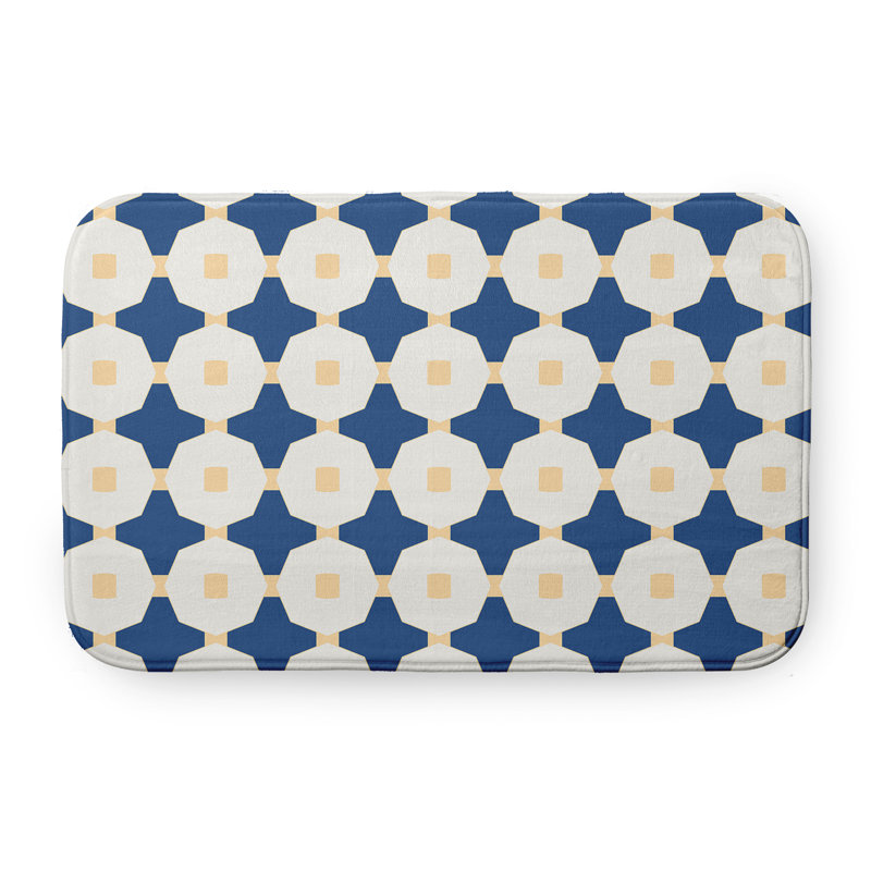 Tapis de bain GGG, L 17 po x L 24 po, Bleu / Jaune