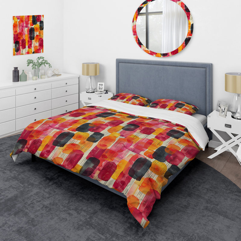 Ensemble de housse de couette moderne rose doré Modern Sunset Glow, Housse de couette pour grand lit + 2 taies décora
