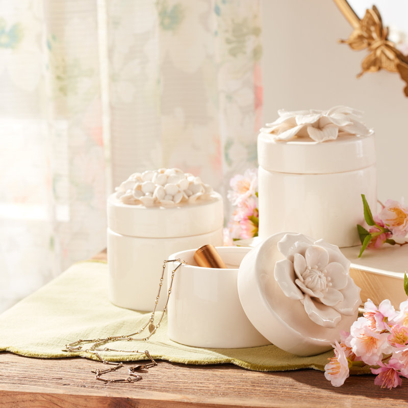 Boîte en grès avec couvercle floral
