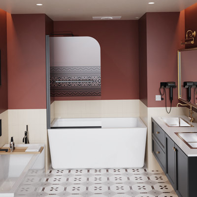 Porte de douche 32 po x l 55 po, porte de douche en verre trempé de style bohémien de 1/4 po d'épaisseur avec poignée en acier inoxydable
