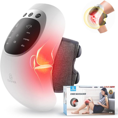 COMFIER Cordless Knee Massager With Heat And Vibration, Rechargeable Foot Massager Shoulder Massager With LED Screen For Knee Massage, White